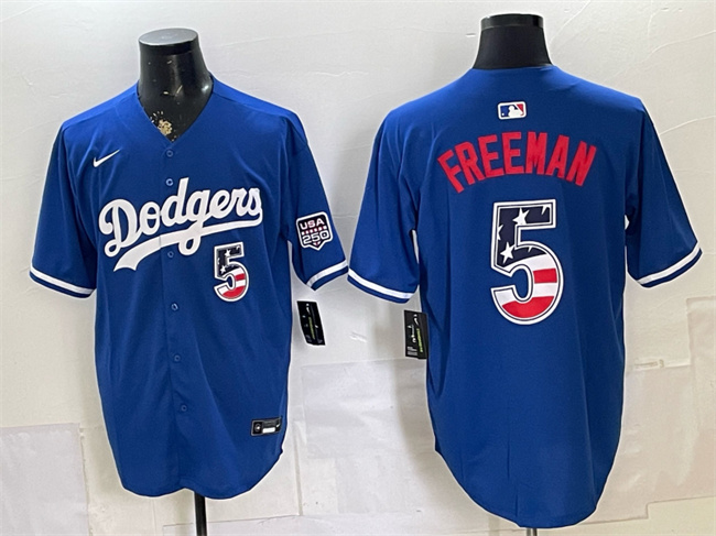Men's Los Angeles Dodgers #5 Freddie Freeman Royal 250 Fourth of July Stitched Baseball Jersey